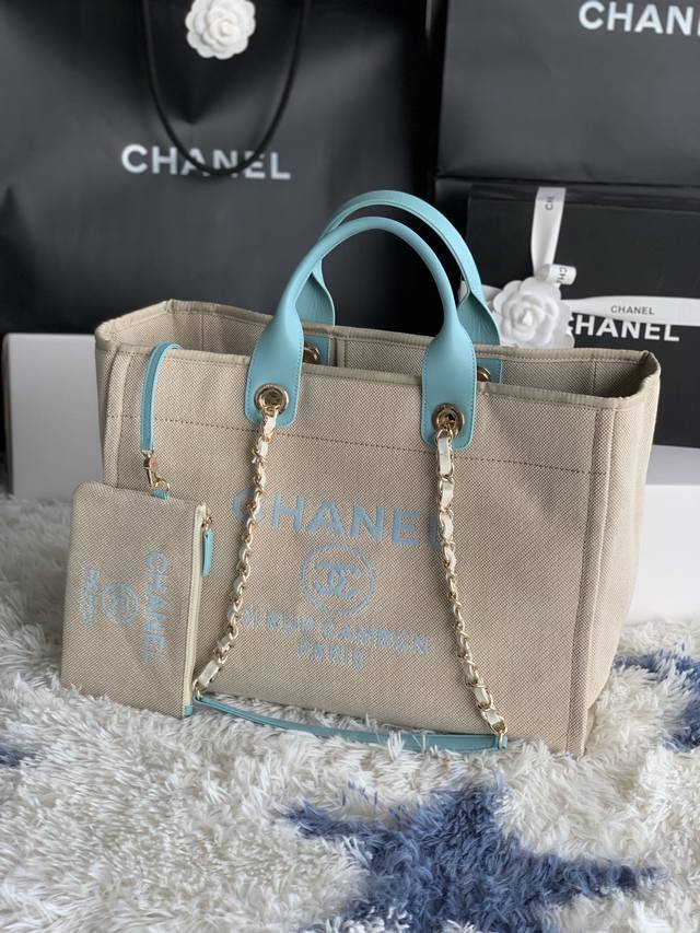 法国 高端定制品 Chanel As66941# Chanel 2022新色母子沙滩牛仔帆布包 经典旅游购物袋系列 原版牛皮手柄 妈咪包简易的搭扣设计 任何细节