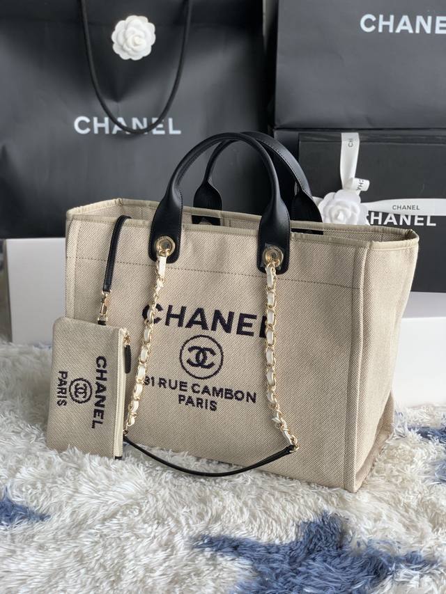 法国 高端定制品 Chanel As66941# Chanel 2022新色母子沙滩牛仔帆布包 经典旅游购物袋系列 原版牛皮手柄 妈咪包简易的搭扣设计 任何细节