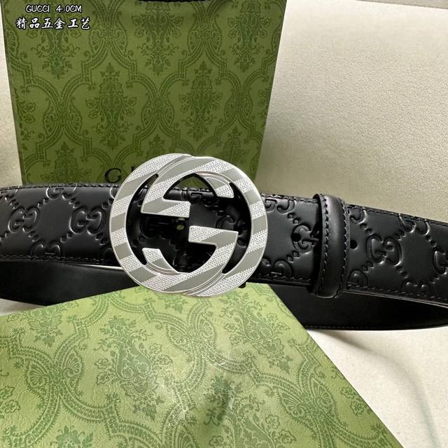 Gucci古琦 男士 宽度4.0Cm 简单大方 精品五金 进口皮 佩戴效果非常不错 送礼自用最佳推荐