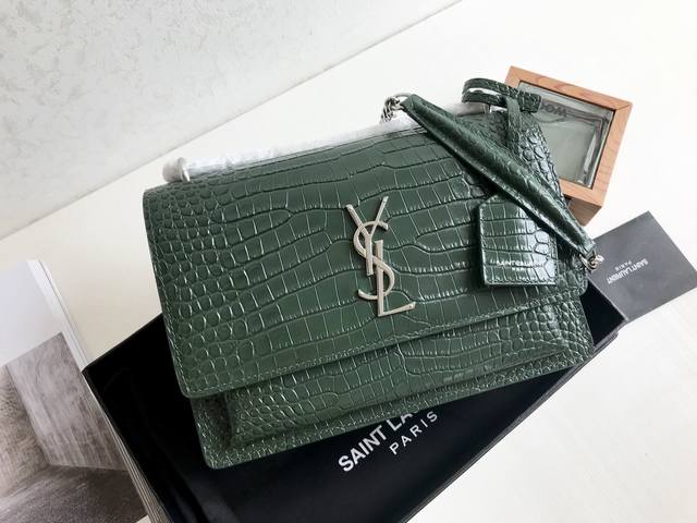 鳄鱼纹 Y家 经典爆款 Saint Laurent 链条风琴包 442906 明星同款走秀款 顶级进口原单牛皮鳄鱼纹高级定制正品对版真空电镀五金 皮质 金属等做