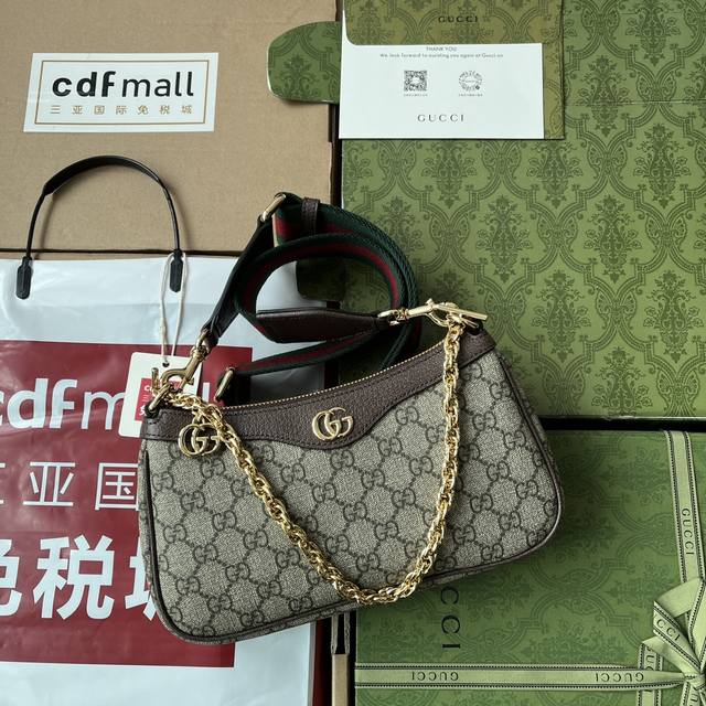 原厂皮配 Cdfmall三亚免税店手提袋 Ophidia系列小号手袋 配斜挎肩带 Gg标识由20世纪30年代的gucci钻石菱格纹演化而来 并从此成为gucci