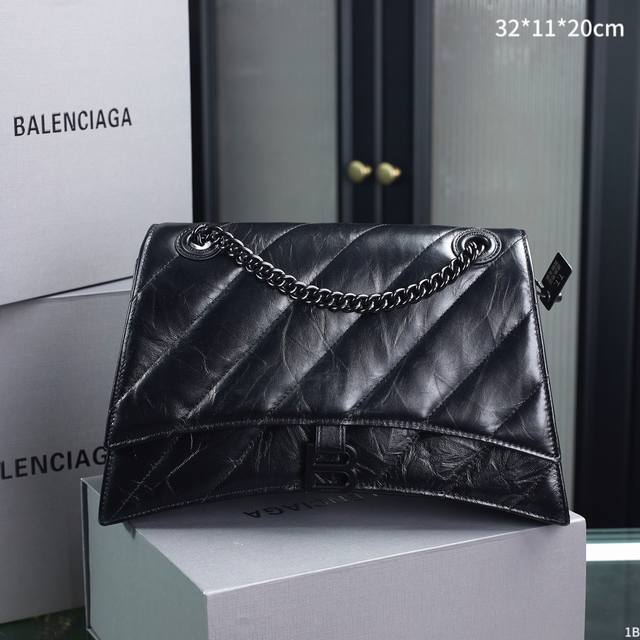 头层牛皮 配专柜原版折叠盒 Balenciaga 巴黎世家 Crush 沙漏包 链条款 尺寸 32*11*20Cm