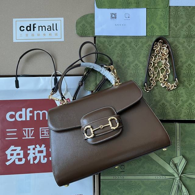 原厂皮配 Cdfmall三亚免税店手提袋 Gucci Horsebit 1955系列中号手袋 款号702049 Gucci Horsebit 1955系列采用米