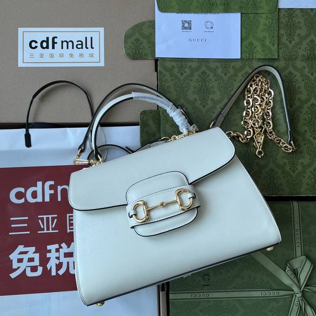 原厂皮配 Cdfmall三亚免税店手提袋 Gucci Horsebit 1955系列中号手袋 款号702049 Gucci Horsebit 1955系列采用米