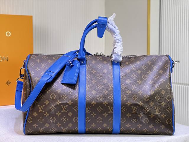 M41416 本款 Keepall Bandouli re 50 旅行袋选用 Monogram Macassar 帆布 为侧带 名牌 织物内衬和顶部皮革手柄同步