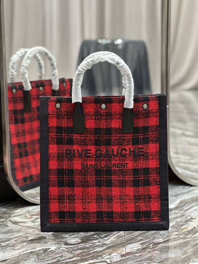 特价 竖版 _红色格子 Rive Gauche Tote Bag 左岸购物袋 从定制毛呢料到五金在到logo刺绣工艺 每一个细节我都要求完美 Zp购入开模定制