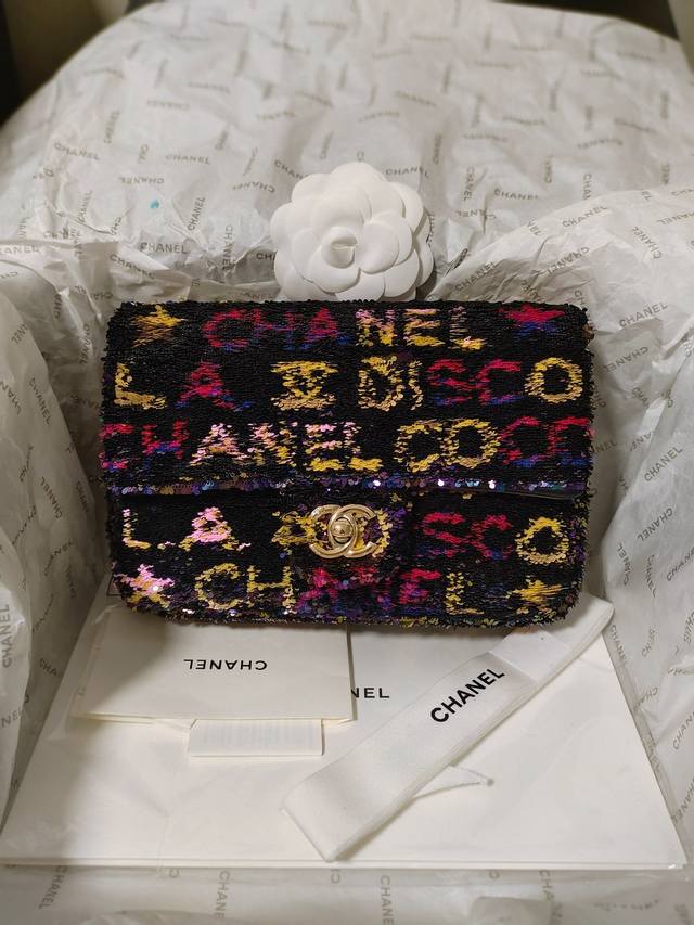 Chanel24C最喜欢的亮片cf彩虹渐变 Coco亮片黑 原版金色五金 20Cm 出货