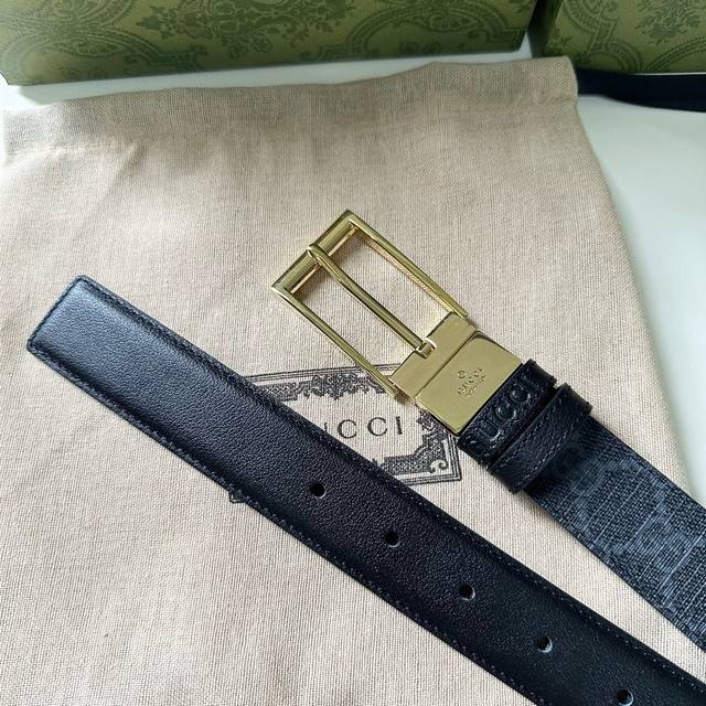 Gucci 新品原单精品，搭配可旋转精品针扣 双面可用 可裁剪 带宽3.0Cm