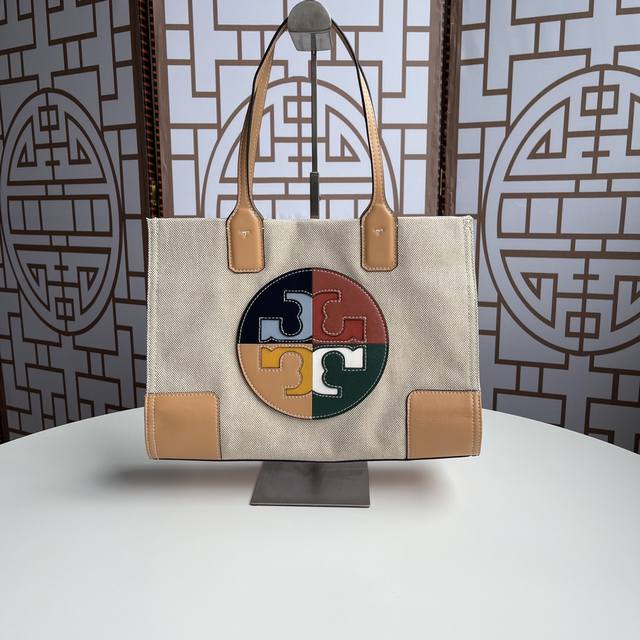 编号037，Tory Burch Ella 帆布 彩色LOGO 小号托特包 整个LOGO全皮拼接 做工精细 正确吊牌 扫描官网 支持验货 34*26*11cm