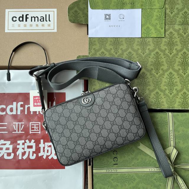 原厂皮配 Cdfmall三亚免税店手提袋 Ophidia系列GG肩背包，这款Ophidia系列背包以GG Supreme帆布的全新灰色和黑色版本焕新演绎经典设计