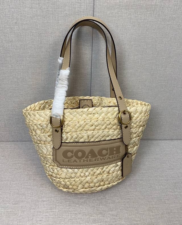 Coach蔻驰24年6月新品 Cj638 草席手工编织tote拼色女单肩托特斜跨。编织袋，