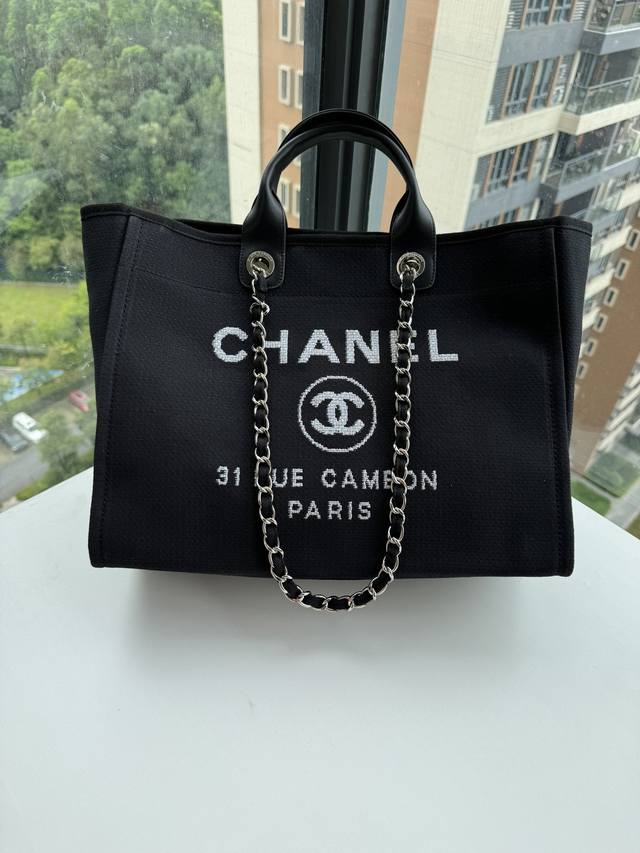 Chanel 66941 #大号沙滩牛仔帆布包chanel Deauville春夏迪拜度假系列经典购物袋带手柄大号妈咪包夏天时尚搭档休闲百搭越发自然简易的搭扣设