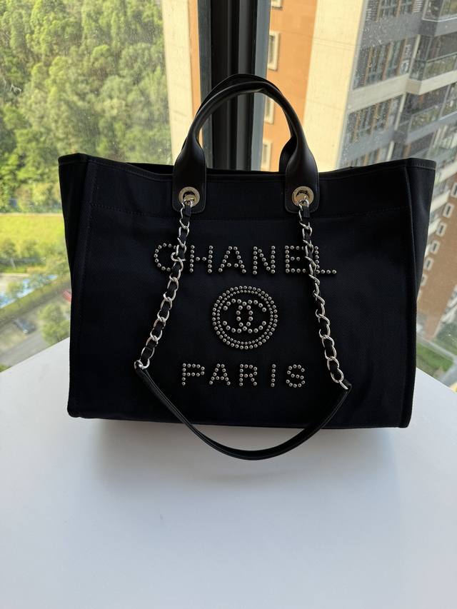 Chanel 66941 #大号沙滩牛仔帆布包chanel Deauville春夏迪拜度假系列经典购物袋带手柄大号妈咪包夏天时尚搭档休闲百搭越发自然简易的搭扣设