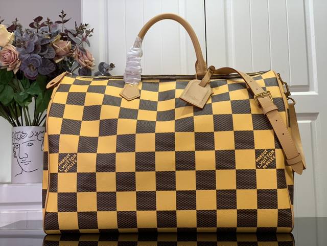 顶级原单 Speedy 50 Bandoulière Damier Pop 手袋 N40578黄色 格子 创意总监 Pharrell Williams 挖掘品牌