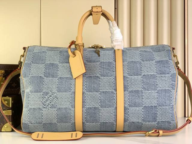 顶级原单 Keepall Bandoulière 50 旅行袋 N40739 浅蓝色 单宁牛仔格子 高档牛仔布 本款 Keepall Bandoulière 5