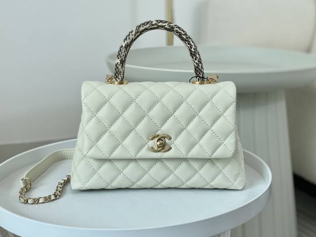 Chanel A07147Size:24Cm Coco Handle 原单小牛皮细颗粒鱼子酱与进口真蟒蛇手把多用口盖包 小牛皮平纹内里搭复古做旧花金 高端大气