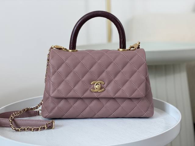 Chanel A07147Size:24Cm Coco Handle 原单小牛皮细颗粒鱼子酱与进口真蜥蜴手把多用口盖包 小牛皮平纹内里搭复古做旧花金 高端大气