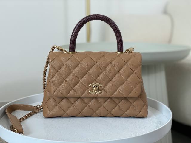 Chanel A07147Size:24Cm Coco Handle 原单小牛皮细颗粒鱼子酱与进口真蜥蜴手把多用口盖包 小牛皮平纹内里搭复古做旧花金 高端大气