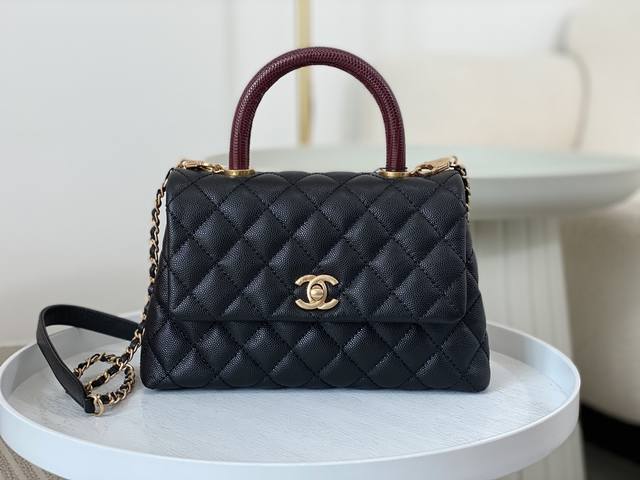 Chanel A07147Size:24Cm Coco Handle 原单小牛皮细颗粒鱼子酱与进口真蜥蜴手把多用口盖包 小牛皮平纹内里搭复古做旧花金 高端大气