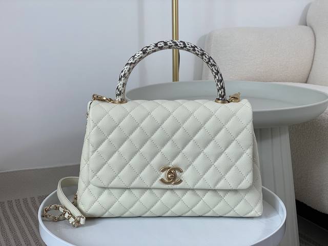 Chanel A07148 Size:29Cm Coco Handle 原单小牛皮细颗粒鱼子酱与进口真蟒蛇手把多用口盖包 小牛皮平纹内里搭复古做旧花金 高端大气