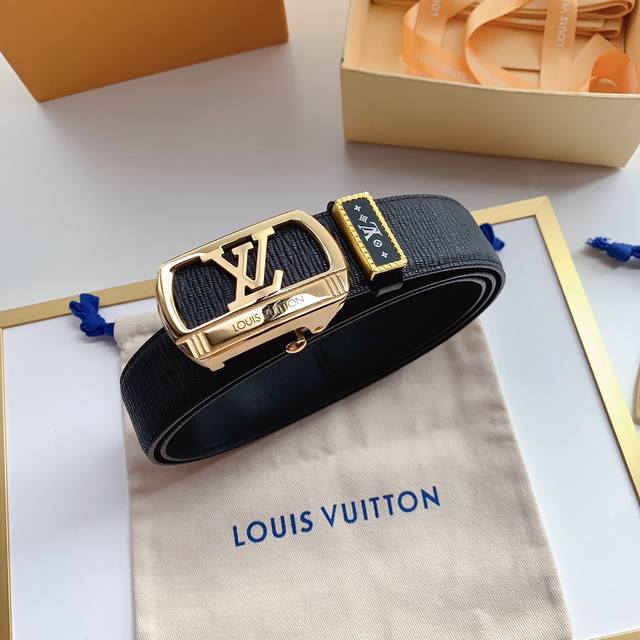 Louis Vuitton、独家lv腰带 316纯钢自动扣系列 钢五金 原厂皮料精致手工绘边 柔软舒适 宽3.5Cm