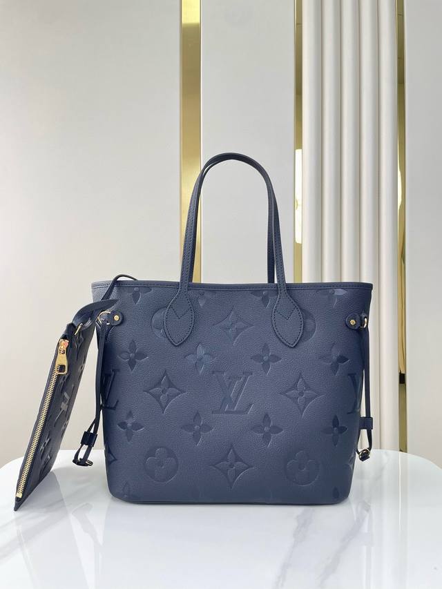 头层皮 顶级原单深蓝色m47143 31×28×14 Neverfull 中号全皮购物袋