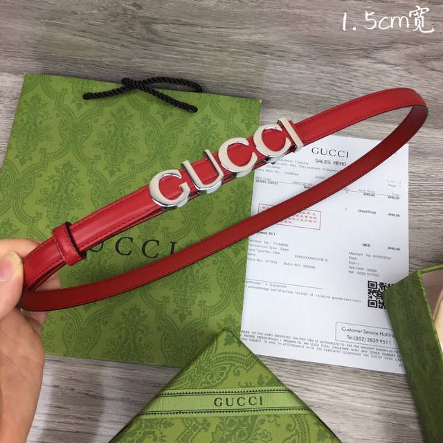 Gucci 双面意大利进口头层小牛皮，搭配真空电镀亮面字母纯铜扣，经典款式，专柜有售，市场顶级品质，支持验货 配送全套专柜包装，宽度 1.5Cm