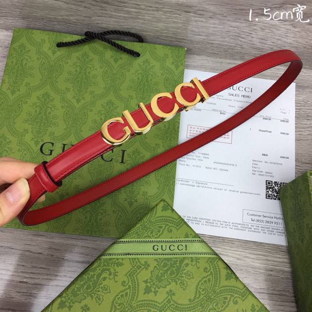 Gucci 双面意大利进口头层小牛皮，搭配真空电镀亮面字母纯铜扣，经典款式，专柜有售，市场顶级品质，支持验货 配送全套专柜包装，宽度 1.5Cm