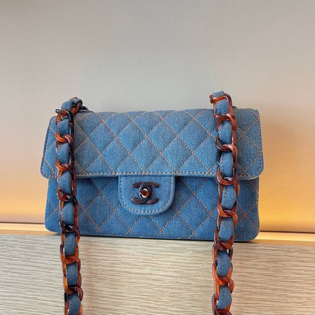 Chanel Vintage 玳瑁链牛仔cf 尺寸：22Cm