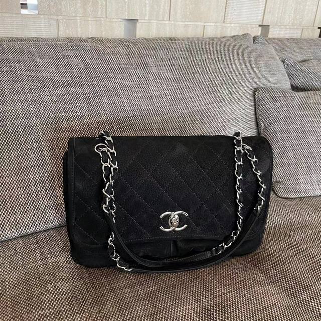 Chanel Vintage麂皮双兜大包 尺寸:34X25X10Cm