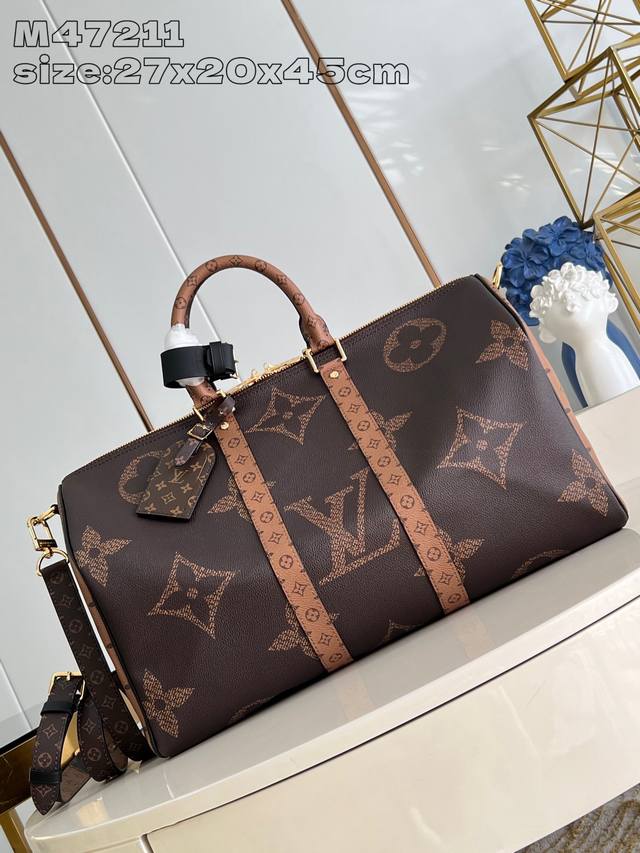 顶级原单 独家实拍 M47211 本款 Keepall Bandoulière 45 旅行袋为 Monogram Giant 涂层帆布搭配 Monogram R