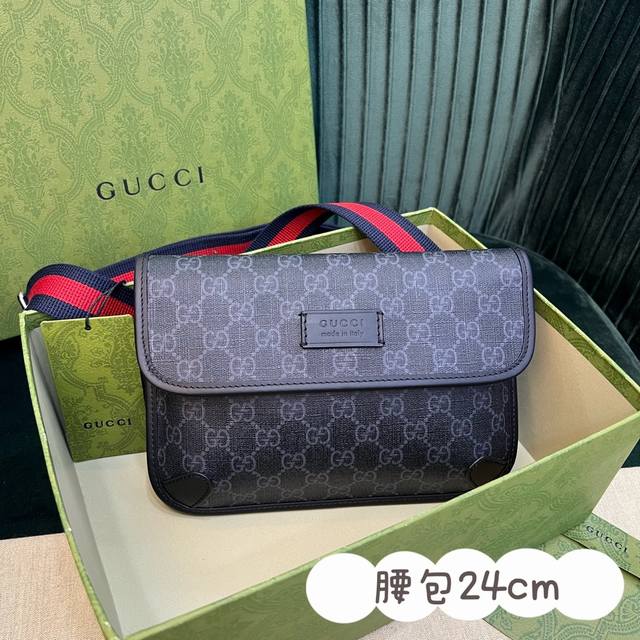 原厂皮 Gucci598113 新款腰包系列简约腰 顶级 包正面饰以gucci搭配经典可调节肩带时尚单品！尺寸：24.5 17.5 3.5Cm